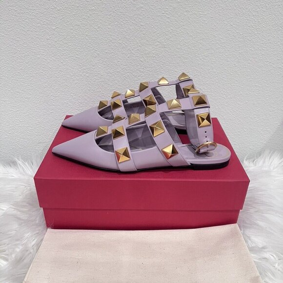 Valentino Garavani Roman Stud Ankle Strap Mule Vlogo Rockstud Cage Flat 36/38 - Picture 2 of 12